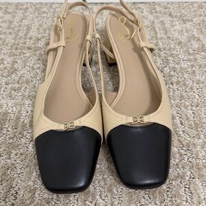 Sam Edelman Slingback Heels Size 10 | Black Cap Toe Nude Block Heel Shoes